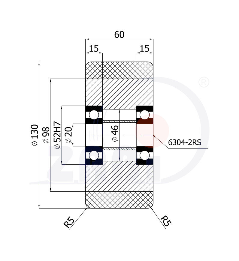 Колёса чугунные +полиуретан выдерживающие повышенную нагрузку, Колёса чугунные +полиуретан выдерживающие повышенную нагрузку, Отдельные колёса с обозначением 130MP/20