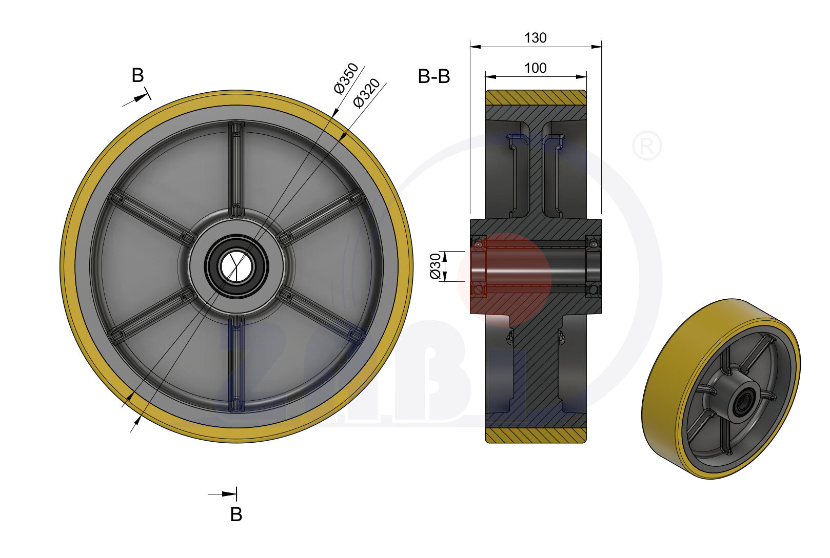 Gussräder aus Polyurethan, Gussräder aus Polyurethan, Räder mit dem Symbol 350ZP