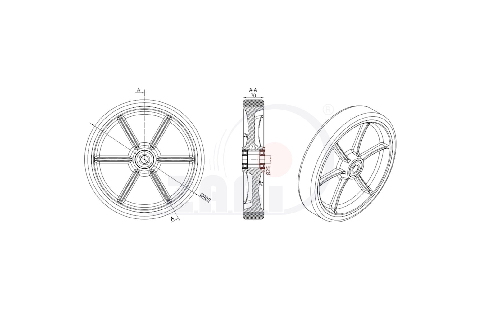 Gussräder aus Polyurethan, Gussräder aus Polyurethan, Räder mit dem Symbol 400ZP/25