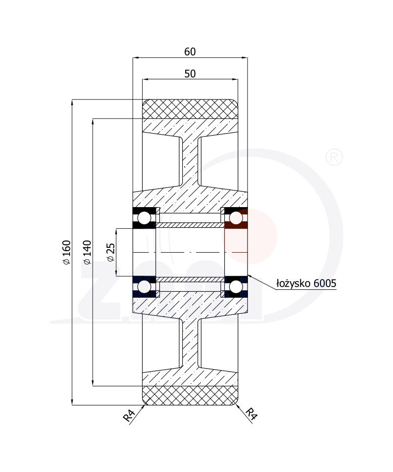 Колёса чугунные +полиуретан выдерживающие повышенную нагрузку, Колёса чугунные +полиуретан выдерживающие повышенную нагрузку, Отдельные колёса с обозначением 40ZP/25