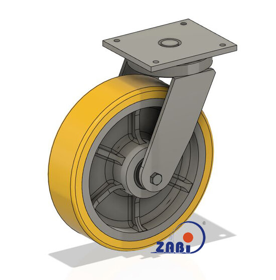 Колёса чугунные +полиуретан выдерживающие повышенную нагрузку, Колёса чугунные +полиуретан выдерживающие повышенную нагрузку, С поворотными опорами с обозначением 3002ZP