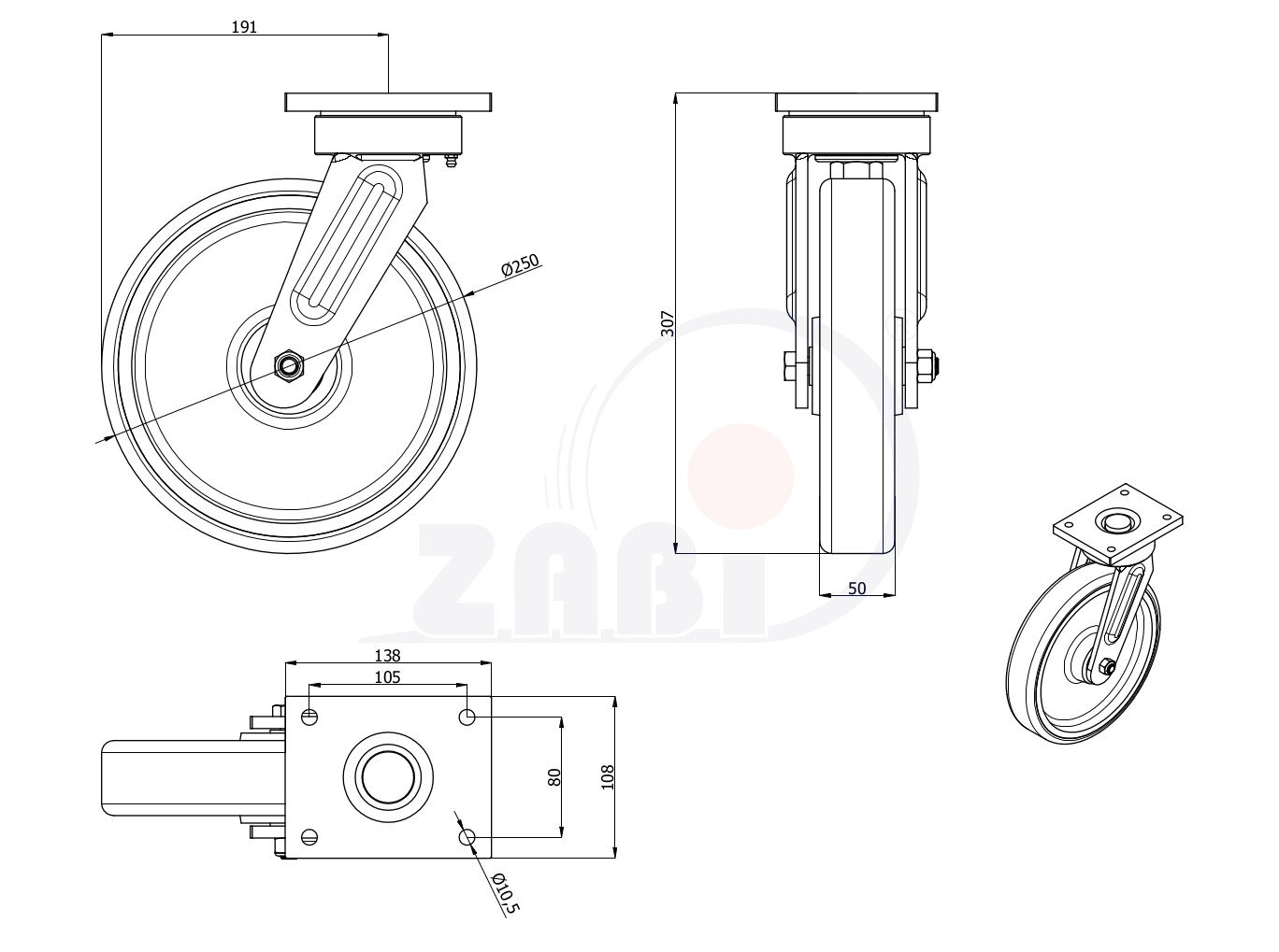 Колёса чугунные +полиуретан выдерживающие повышенную нагрузку, Колёса чугунные +полиуретан выдерживающие повышенную нагрузку, С поворотными опорами с обозначением 92ZP