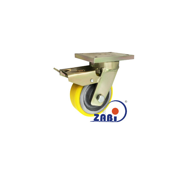 Колёса чугунные +полиуретан выдерживающие повышенную нагрузку, Колёса чугунные +полиуретан выдерживающие повышенную нагрузку, С поворотными опорами с тормозом с обозначением 25ZPH
