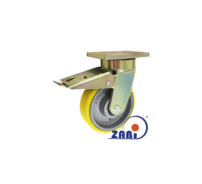 Колёса чугунные +полиуретан выдерживающие повышенную нагрузку, Колёса чугунные +полиуретан выдерживающие повышенную нагрузку, С поворотными опорами с тормозом с обозначением 45ZPH