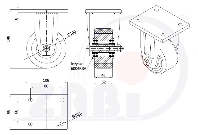 Колёса чугунные +полиуретан выдерживающие повышенную нагрузку, Колёса чугунные +полиуретан выдерживающие повышенную нагрузку, С неповоротными опорами с обозначением 13ZP