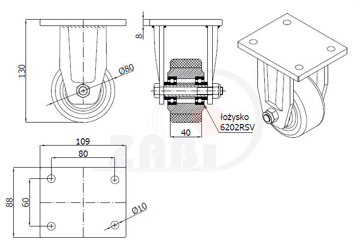 Колёса чугунные +полиуретан выдерживающие повышенную нагрузку, Колёса чугунные +полиуретан выдерживающие повышенную нагрузку, С неповоротными опорами с обозначением 4ZP