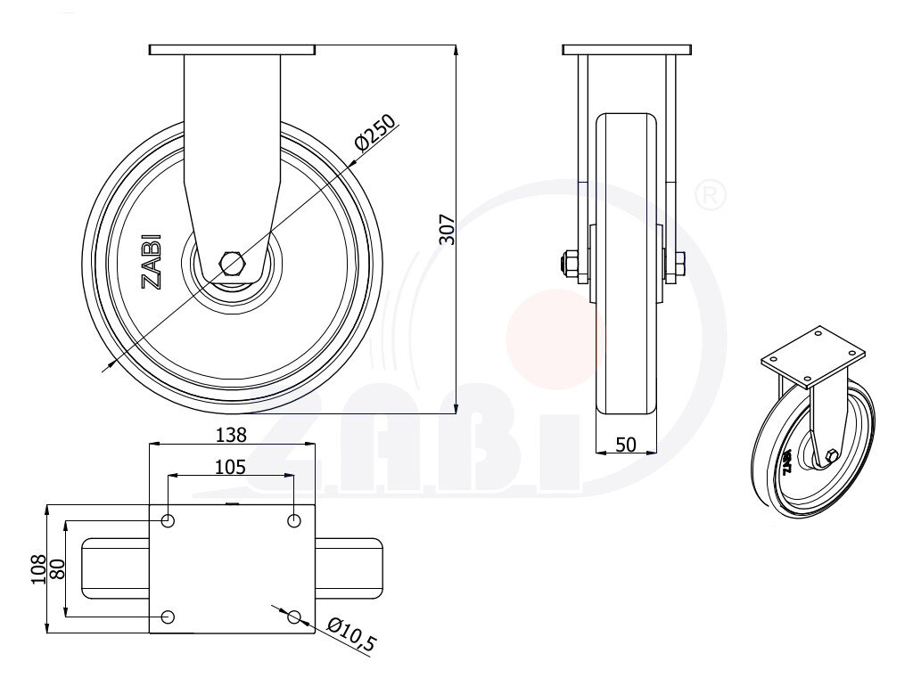 Колёса чугунные +полиуретан выдерживающие повышенную нагрузку, Колёса чугунные +полиуретан выдерживающие повышенную нагрузку, С неповоротными опорами с обозначением 93ZP
