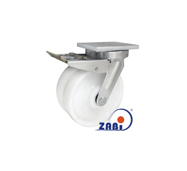 Колеса промышленные нейлоновые (полиамидные), Колёса полиамидные с опорами типа тандем выдерживающие повышенную нагрузку, С поворотными опорами с тормозом с обозначением 95BNDH2