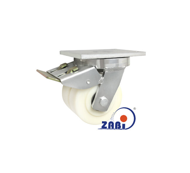 Koła poliamidowe do dużych obciążeń PA6G, W obudowach spawanych typu tandem do dużych obciążeń, W obudowach skrętnych spawanych z hamulcem o symbolu 25PA6GZH2