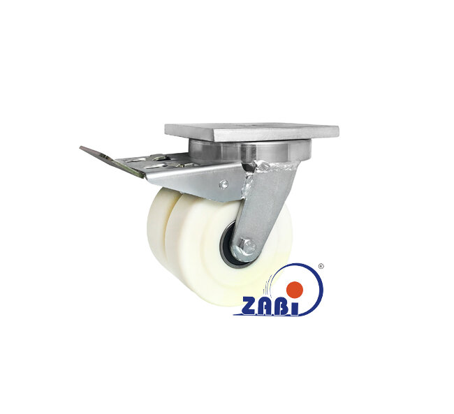 Koła poliamidowe do dużych obciążeń PA6G, W obudowach spawanych typu tandem do dużych obciążeń, W obudowach skrętnych spawanych z hamulcem o symbolu 65PA6GZH2