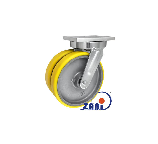 Колёса чугунные +полиуретан выдерживающие повышенную нагрузку, Колёса чугун +полиуретан с опорами типа тандем выдерживающие повышенную нагрузку, С поворотными опорами с обозначением 92ZP2