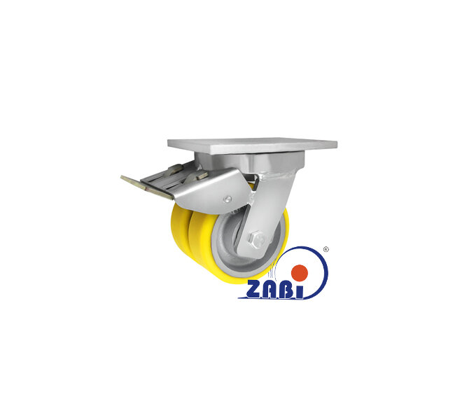 Колёса чугунные +полиуретан выдерживающие повышенную нагрузку, Колёса чугун +полиуретан с опорами типа тандем выдерживающие повышенную нагрузку, С поворотными опорами с тормозом с обозначением 25ZPH2