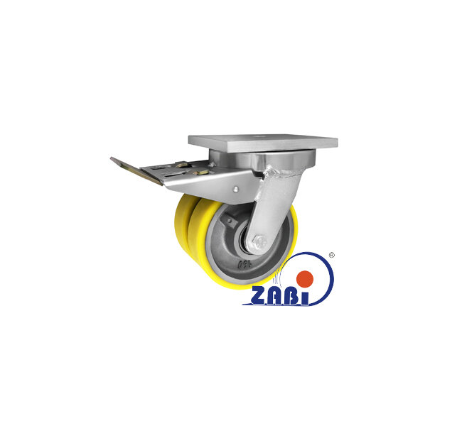 Колёса чугунные +полиуретан выдерживающие повышенную нагрузку, Колёса чугун +полиуретан с опорами типа тандем выдерживающие повышенную нагрузку, С поворотными опорами с тормозом с обозначением 45ZPH2