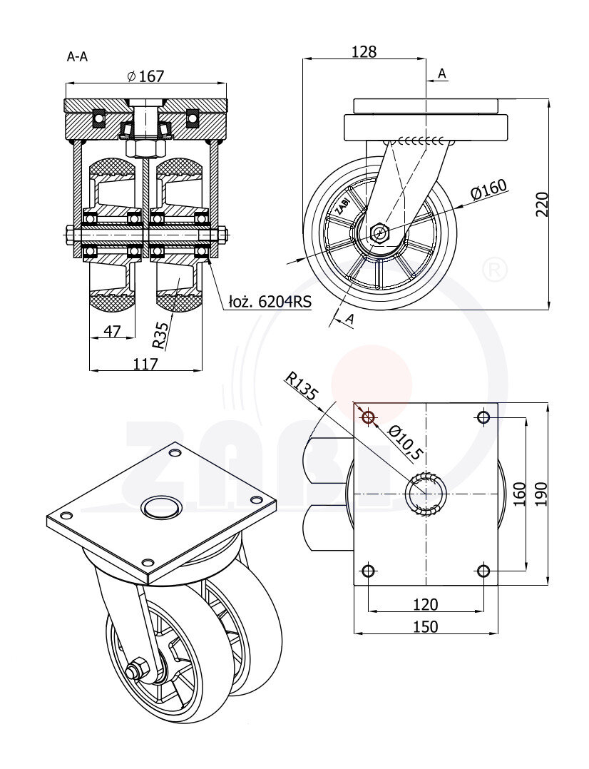 Колёса промышленные (алюминий + полиуретан), , с обозначением A42PRD2