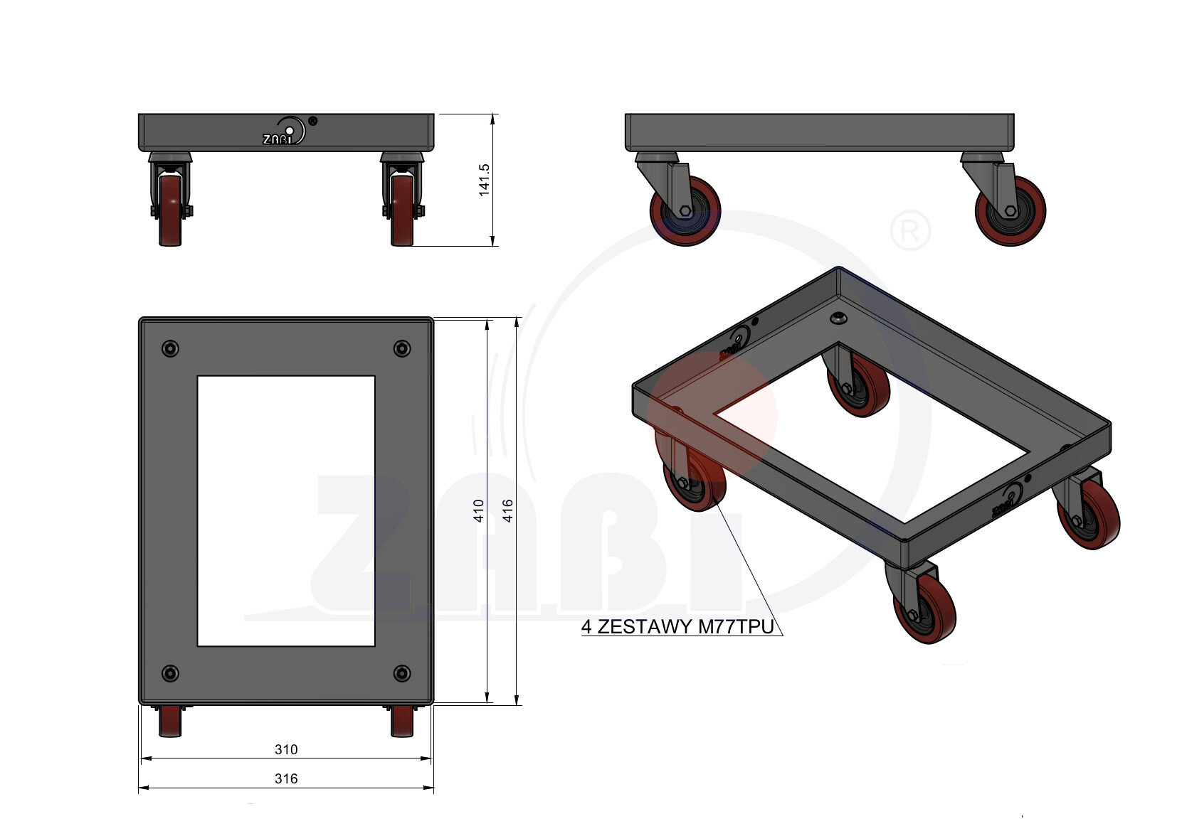 , Teile und Zubehör für Räder, TRANSPORTWAGEN mit dem Symbol WT-300X400 M77TPU