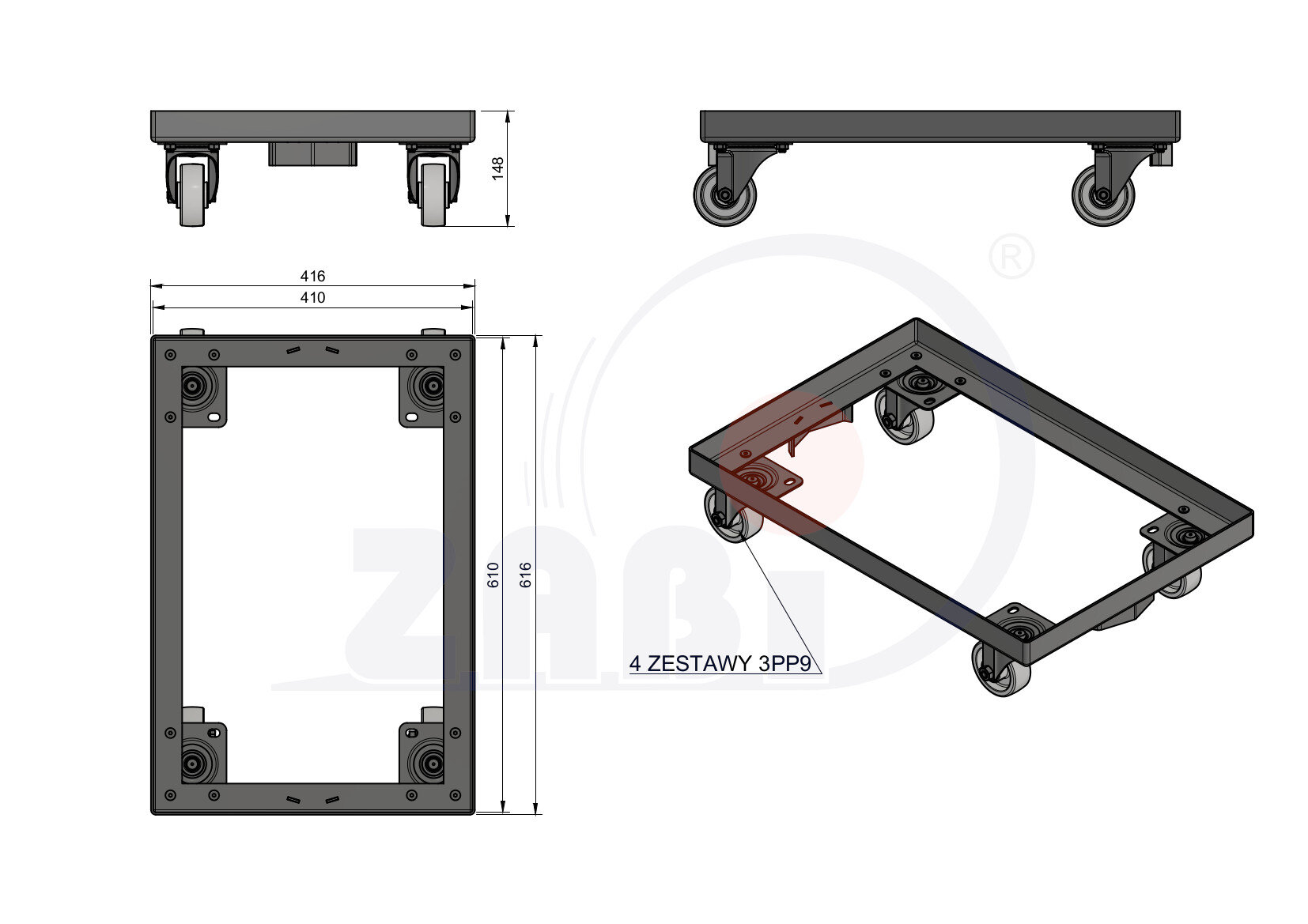 , Teile und Zubehör für Räder, TRANSPORTWAGEN mit dem Symbol WT-400X600 3PP9