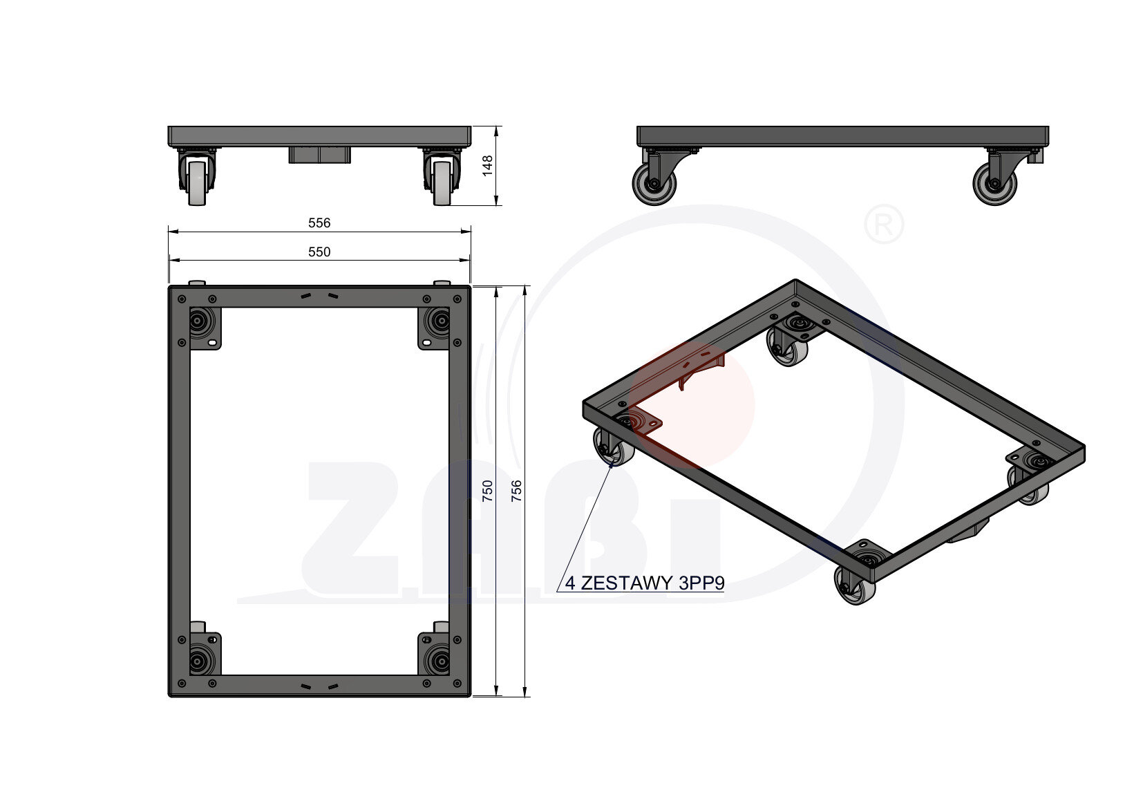 , Teile und Zubehör für Räder, TRANSPORTWAGEN mit dem Symbol WT-540X740 3PP9