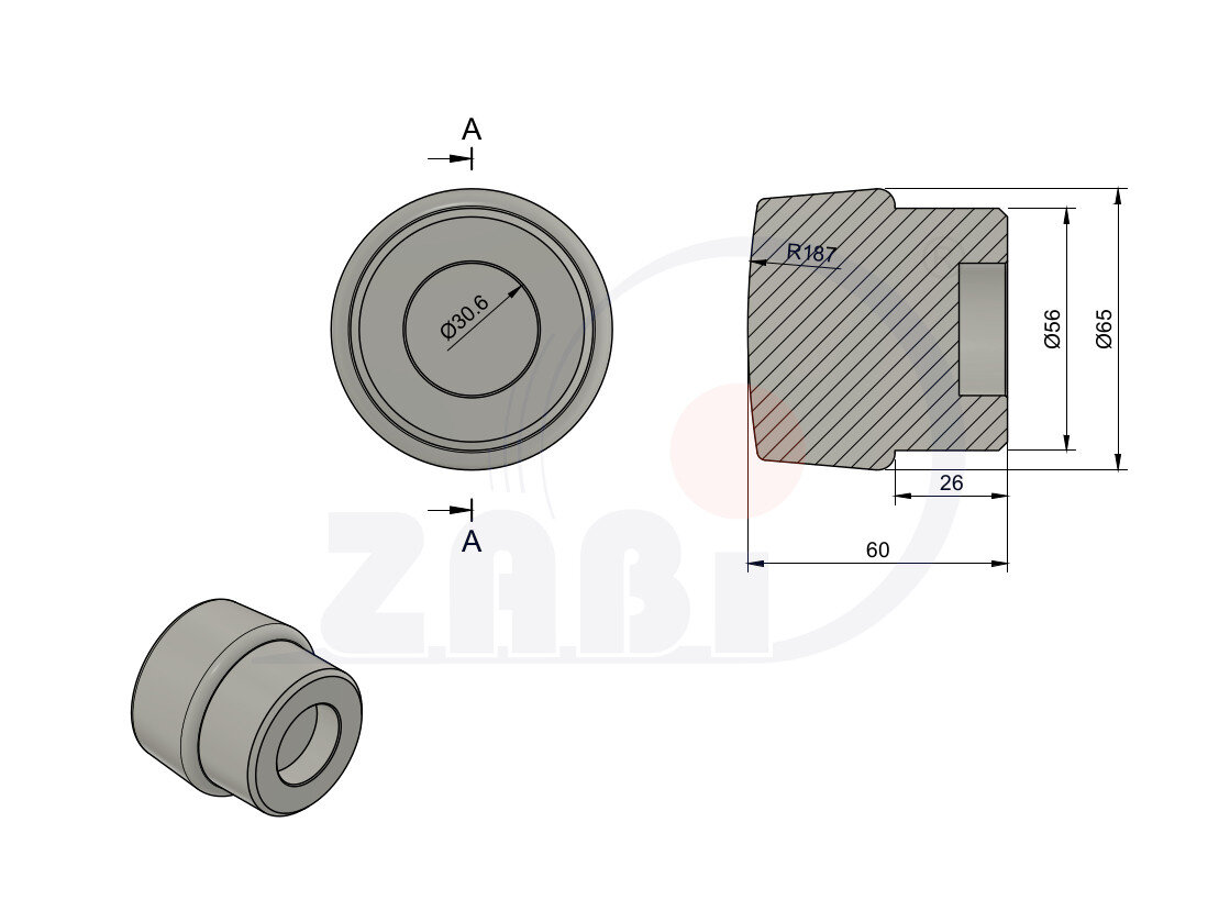 Części i akcesoria do kół, Obuch młotka, Obuch młotka poliamidowy o symbolu OM PA/60