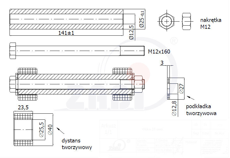Części i akcesoria do kół, Zestawy do montowania kół, Zestaw z tuleją stalową o symbolu OŚKA25