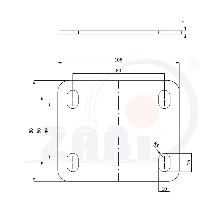 , Części i akcesoria do kół, Płytki montażowe / podstawy obrotowe o symbolu P125M