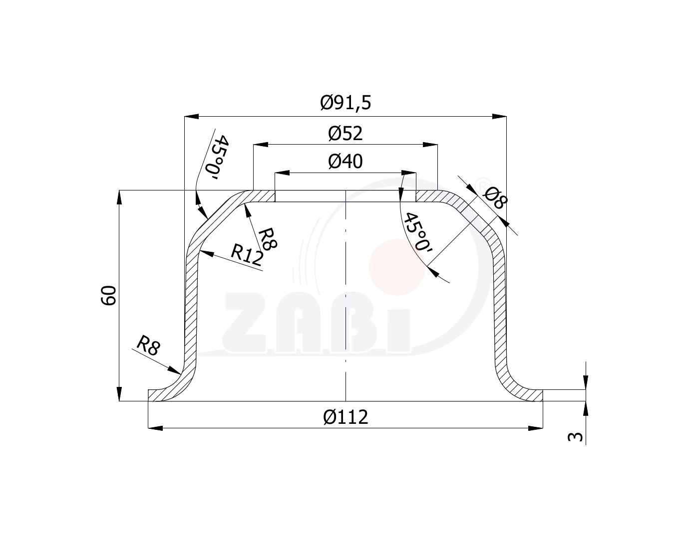 , Części i akcesoria do kół, Płytki montażowe / podstawy obrotowe o symbolu SP/112x60/40/3