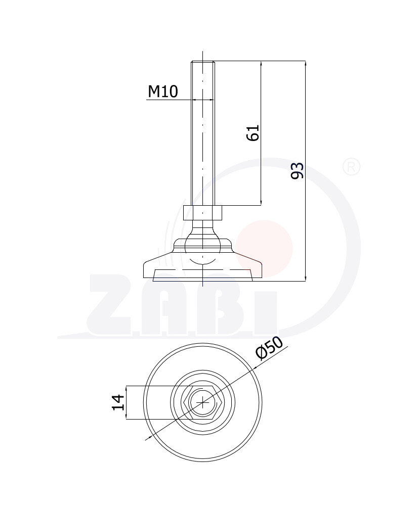 , Części i akcesoria do kół, Stopki wahliwe nierdzewne o symbolu SWX-M10X60