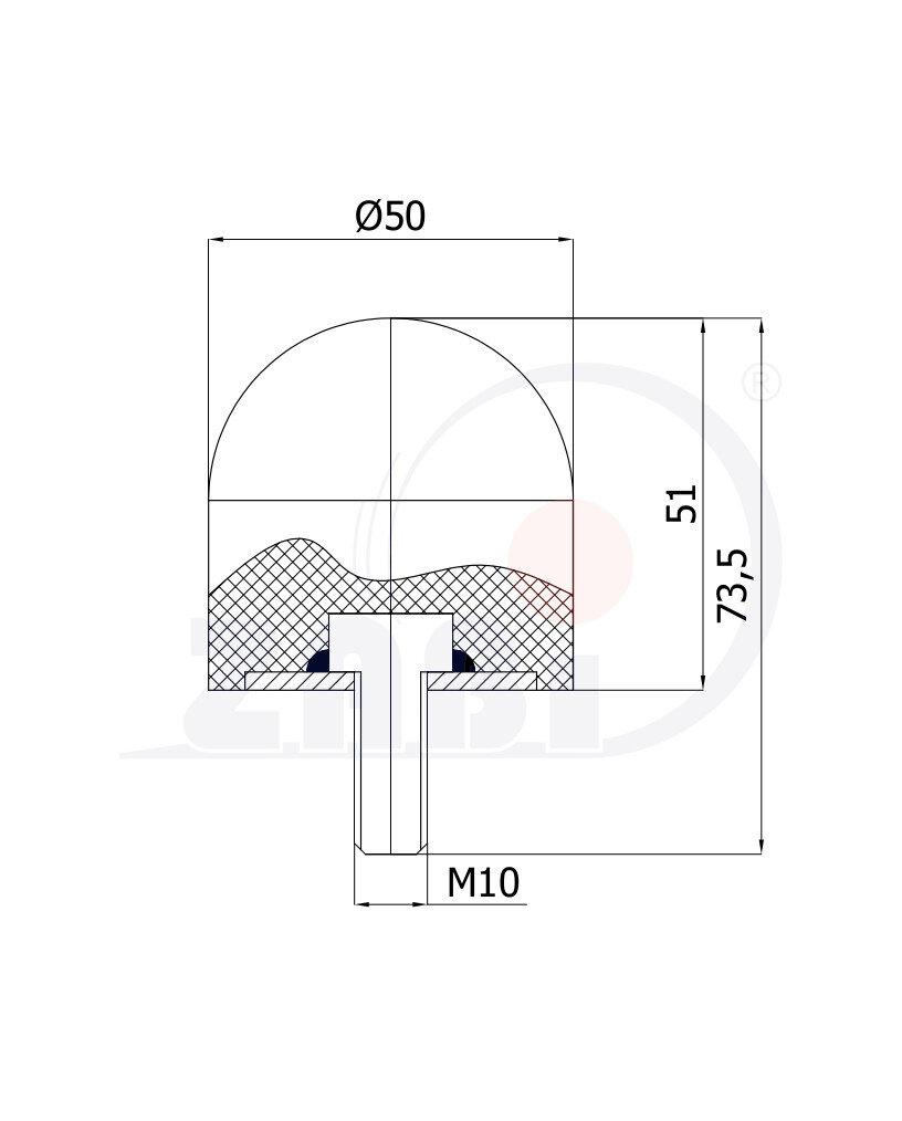 Części i akcesoria do kół, Odbojniki poliuretanowe, Odbojniki poliuretanowe z gwintem zewnętrznym o symbolu ODPU-D50X51/M10