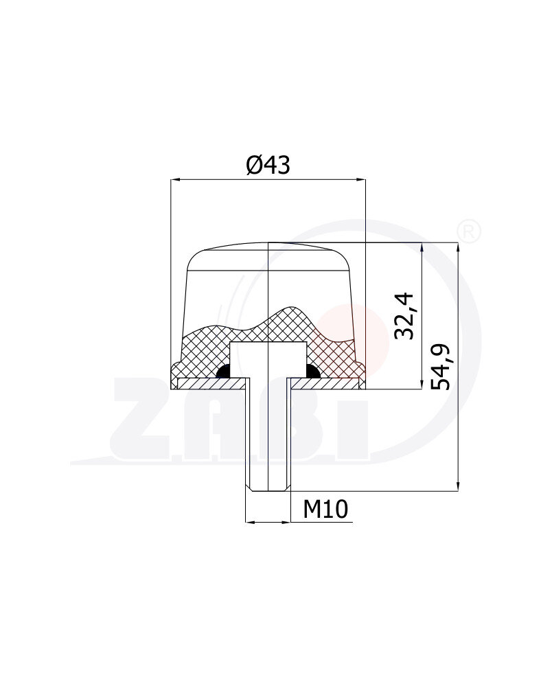 Części i akcesoria do kół, Odbojniki poliuretanowe, Odbojniki poliuretanowe z gwintem zewnętrznym o symbolu ODPU-S43X31/M10
