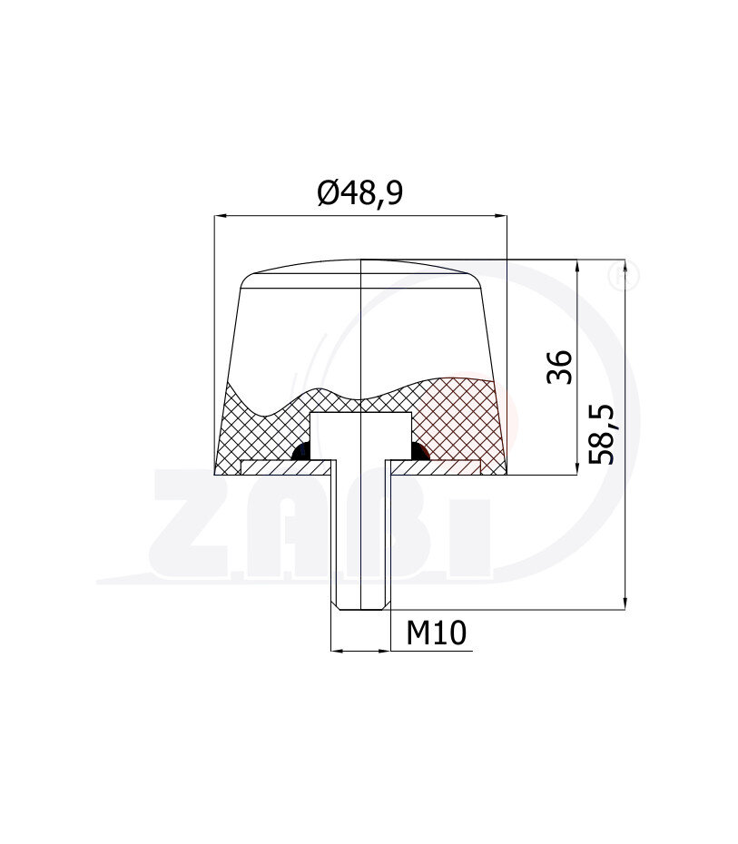 Części i akcesoria do kół, Odbojniki poliuretanowe, Odbojniki poliuretanowe z gwintem zewnętrznym o symbolu ODPU-S49X35/M10