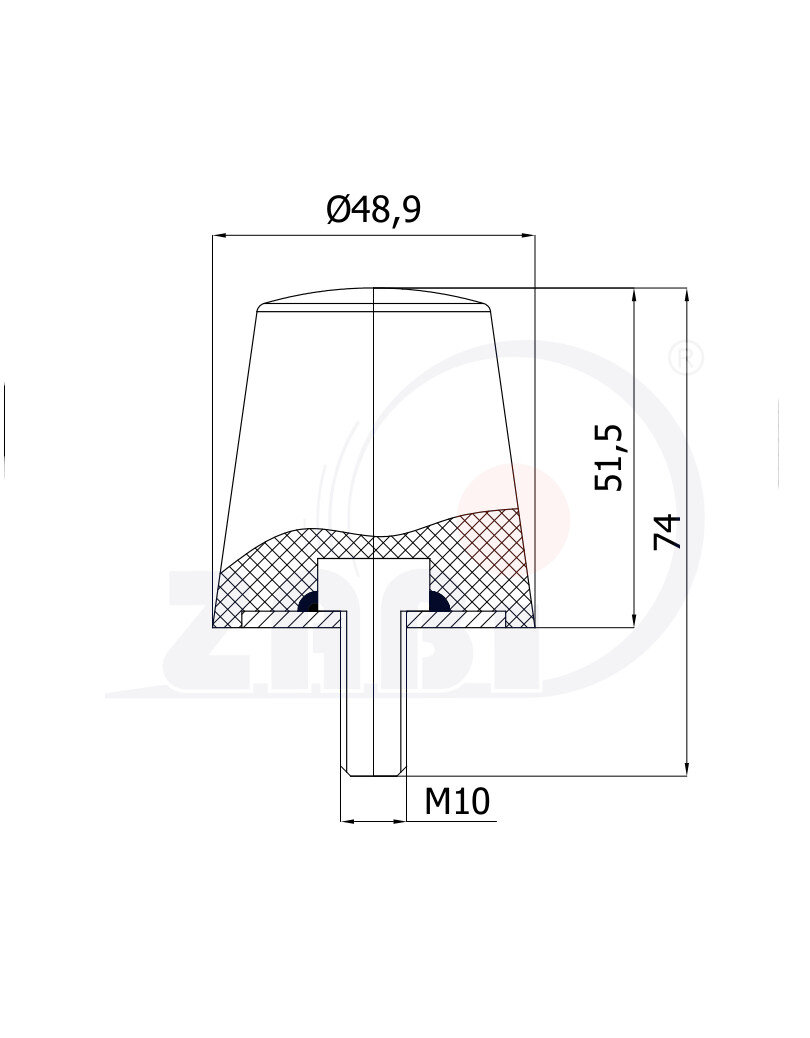 Części i akcesoria do kół, Odbojniki poliuretanowe, Odbojniki poliuretanowe z gwintem zewnętrznym o symbolu ODPU-S49X50/M10