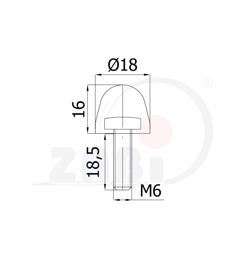 Części i akcesoria do kół, Odbojniki poliuretanowe, Odbojniki poliuretanowe z gwintem zewnętrznym o symbolu ODPU-SR18x16/M6