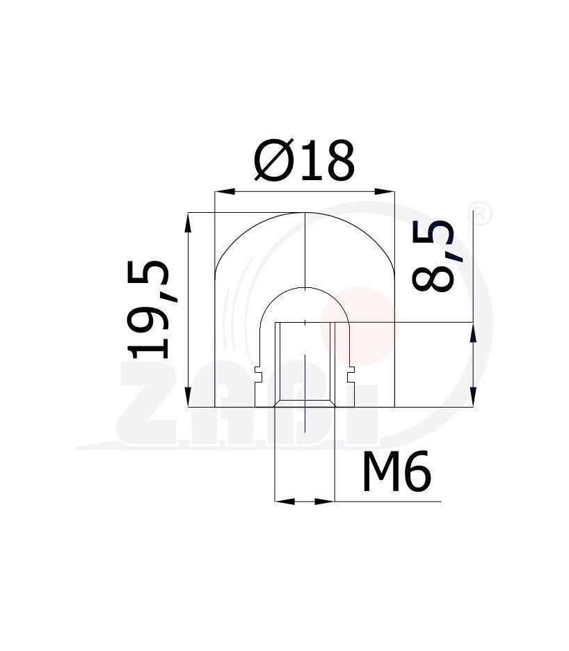 Części i akcesoria do kół, Odbojniki poliuretanowe, Odbojniki poliuretanowe z gwintem wewnętrznym o symbolu ODPU-D18x19/M6W