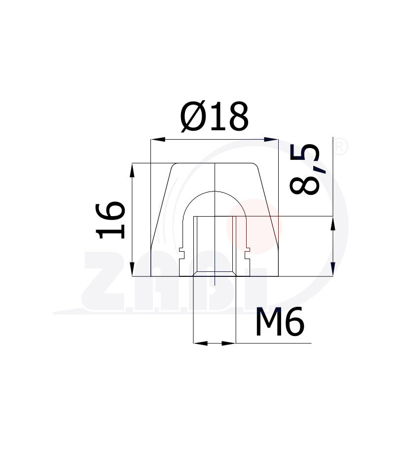 Części i akcesoria do kół, Odbojniki poliuretanowe, Odbojniki poliuretanowe z gwintem wewnętrznym o symbolu ODPU-S18x16/M6W