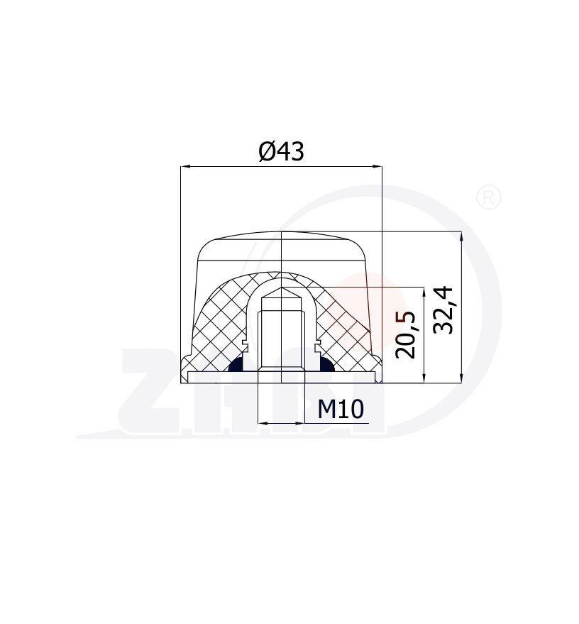Części i akcesoria do kół, Odbojniki poliuretanowe, Odbojniki poliuretanowe z gwintem wewnętrznym o symbolu ODPU-S43X31/M10W