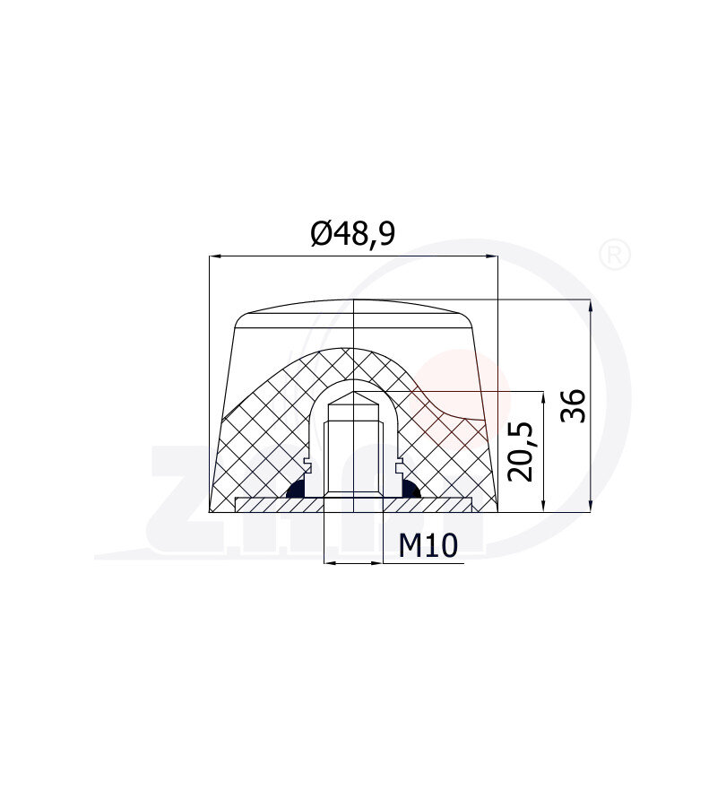 Części i akcesoria do kół, Odbojniki poliuretanowe, Odbojniki poliuretanowe z gwintem wewnętrznym o symbolu ODPU-S49X35/M10W