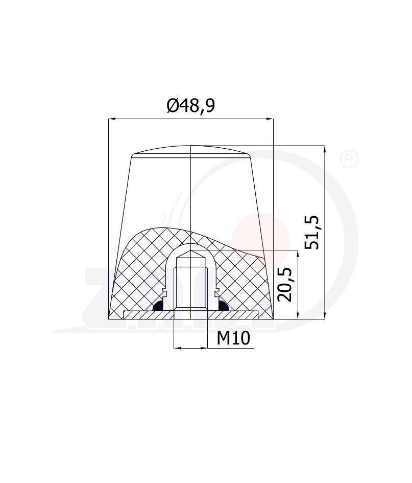 Części i akcesoria do kół, Odbojniki poliuretanowe, Odbojniki poliuretanowe z gwintem wewnętrznym o symbolu ODPU-S49X50/M10W