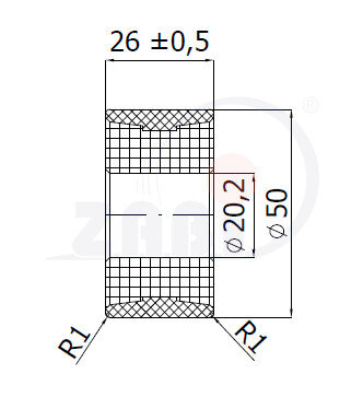Ролики пластиковые и металлические, Ролики полиуретановые, Полиамидно-полиуретановые с обозначением RPAPU-50-26/20