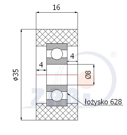 Ролики пластиковые и металлические, Ролики полиуретановые, Ролик полиуретановый на подшипнике с обозначением RP-35-16/8