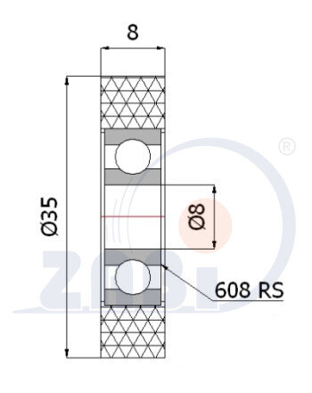Ролики пластиковые и металлические, Ролики полиуретановые, Ролик полиуретановый на подшипнике с обозначением RP-35-8/8