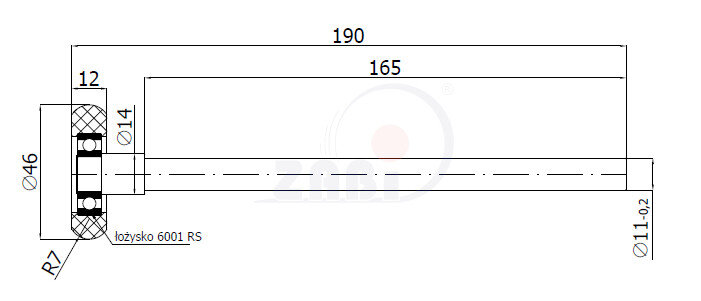 Rolki tworzywowe i metalowe, Rolki poliuretanowe, Poliuretanowe zaokrąglone z łożyskiem o symbolu RPC-46TS/190