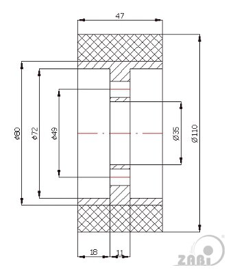 , Ролики пластиковые и металлические, Конвеерные ролики с обозначением RMP-110-47/35