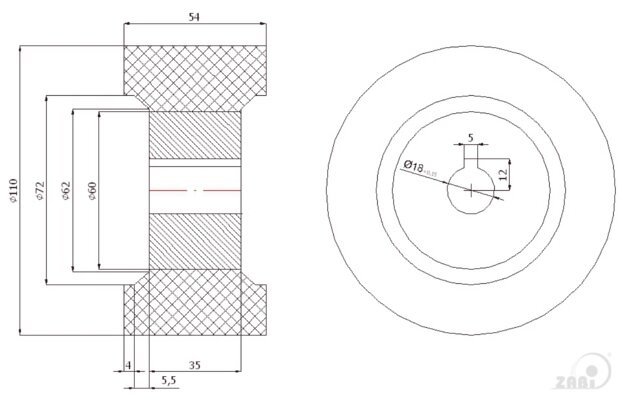 , Ролики пластиковые и металлические, Конвеерные ролики с обозначением RMP-110-54/18