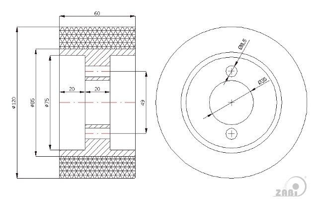 , Ролики пластиковые и металлические, Конвеерные ролики с обозначением RMP-120-60/35