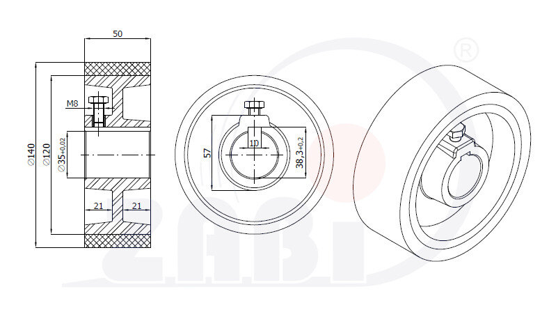 , Ролики пластиковые и металлические, Конвеерные ролики с обозначением RMP-140-50/35