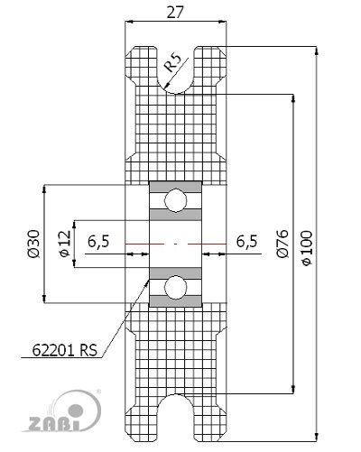 Rolki tworzywowe i metalowe, Rolki tworzywowe poliamidowe, Tworzywowe profilowane na linkę z łożyskiem o symbolu C100/10Ł