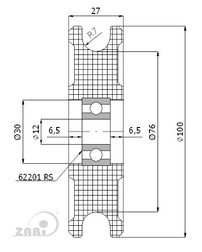 Rolki tworzywowe i metalowe, Rolki tworzywowe poliamidowe, Tworzywowe profilowane na linkę z łożyskiem o symbolu C100/14Ł