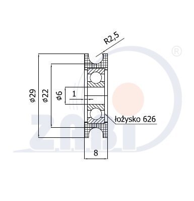 Ролики пластиковые и металлические, Ролики нейлоновые (полиамидные), Пластиковые профилированные под шпагат с подшипником с обозначением C29/5Ł