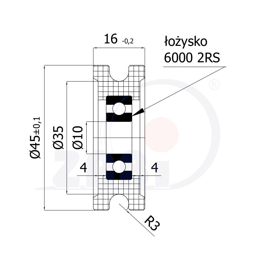Ролики пластиковые и металлические, Ролики нейлоновые (полиамидные), Пластиковые профилированные под шпагат с подшипником с обозначением C45/6Ł