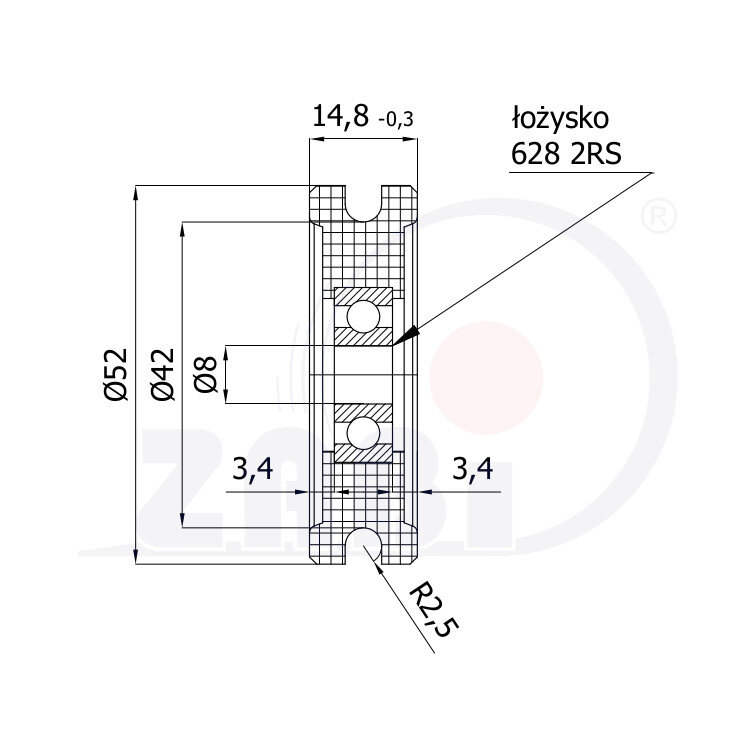 Ролики пластиковые и металлические, Ролики нейлоновые (полиамидные), Пластиковые профилированные под шпагат с подшипником с обозначением C52/5Ł/8