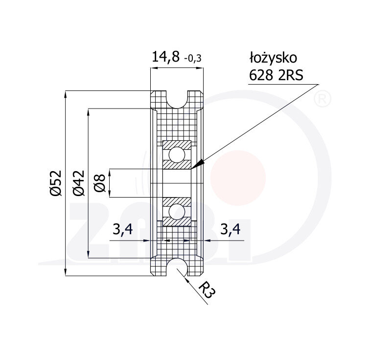 Ролики пластиковые и металлические, Ролики нейлоновые (полиамидные), Пластиковые профилированные под шпагат с подшипником с обозначением C52/6Ł/8